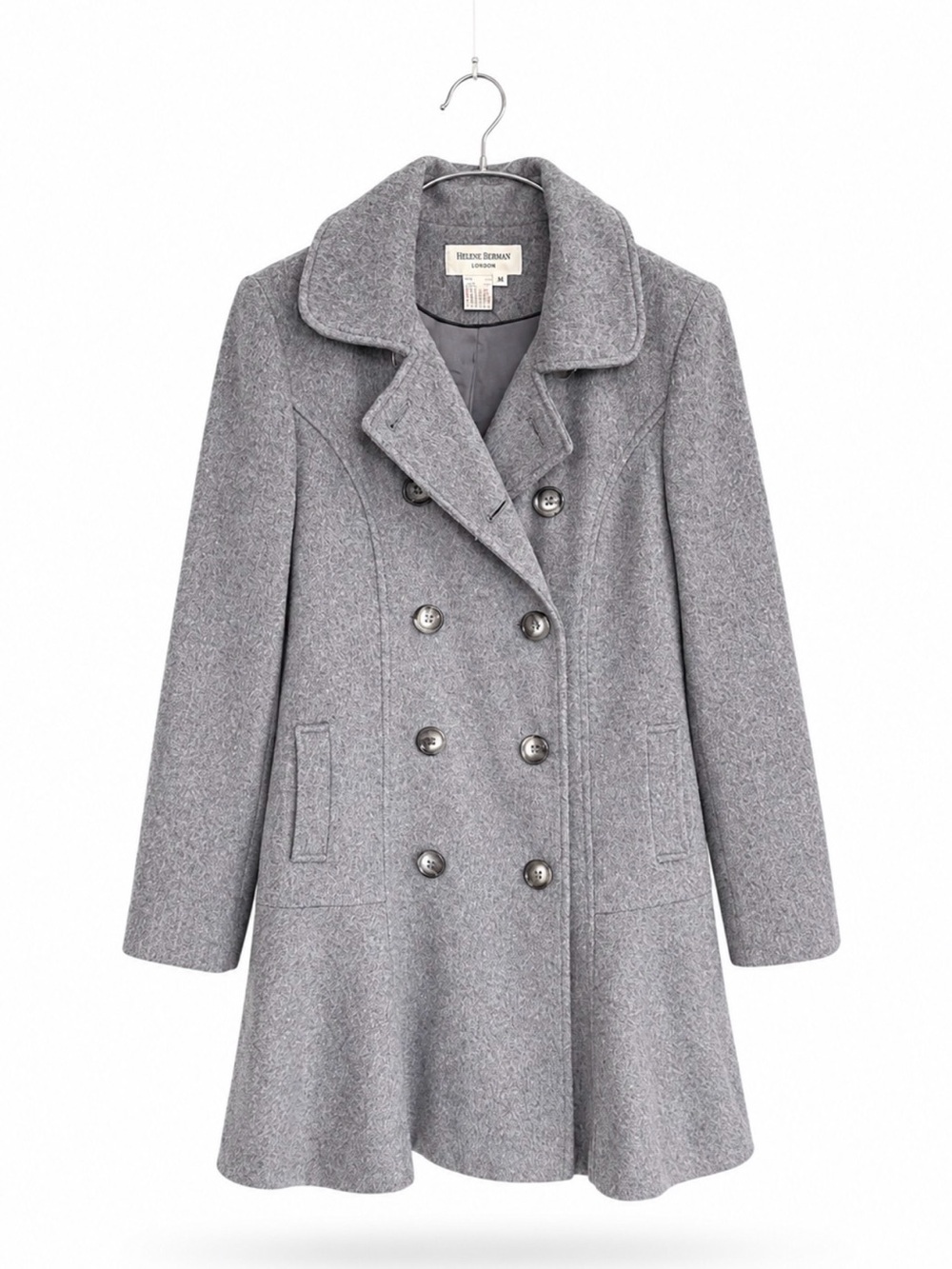 Helene Berman London Gray Wool Blend Peacoat Double Breasted Coat Women’s M